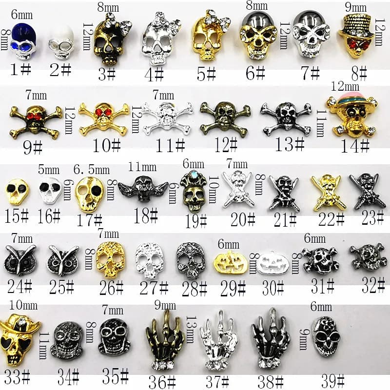 10Pcs Nail 3D Halloween Nail Art Charms cranio ragno con strass scheletro Vintage mano lega Nail Art gioielli fai da te