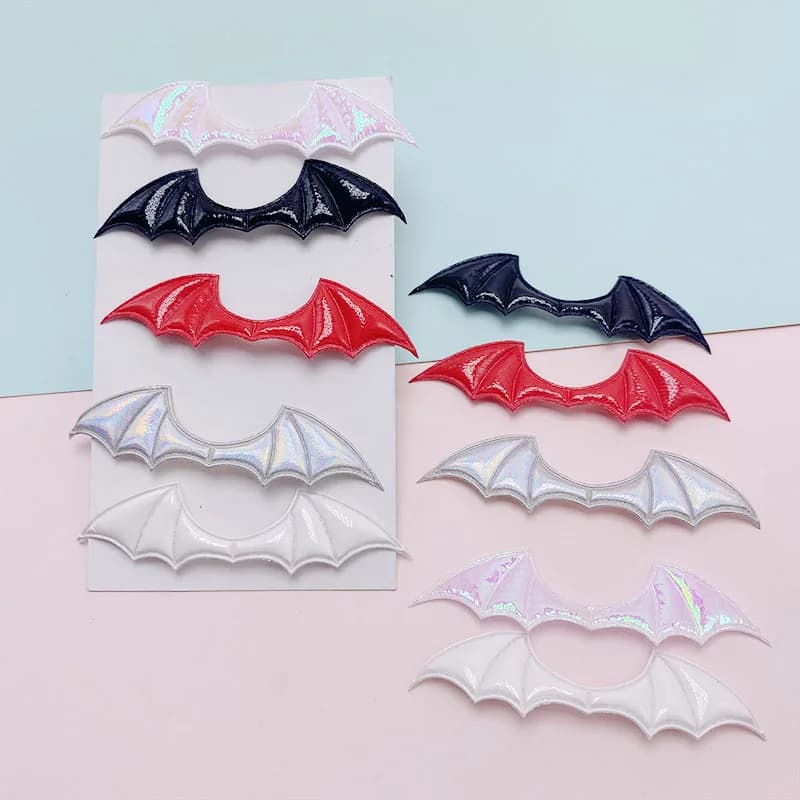 40Pcs/Lot 6*1.5CM Leather Fabric Demon Bat Wings Padded Appliques For DIY Halloween Costume Vampire Hair Clip Decoration Patch