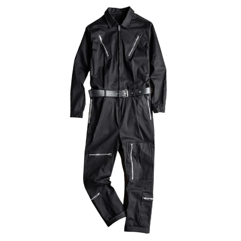 Manica lunga da uomo cerniere tasche cargo tute con la cinghia Casual moda pantaloni set Tute E Salopette Grigio Nero