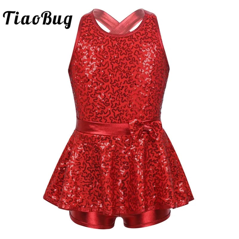 Bambini senza maniche con paillettes Dancewear ginnastica body ragazze balletto pattinaggio artistico vestito moderno Rave Jazz Dance Costume