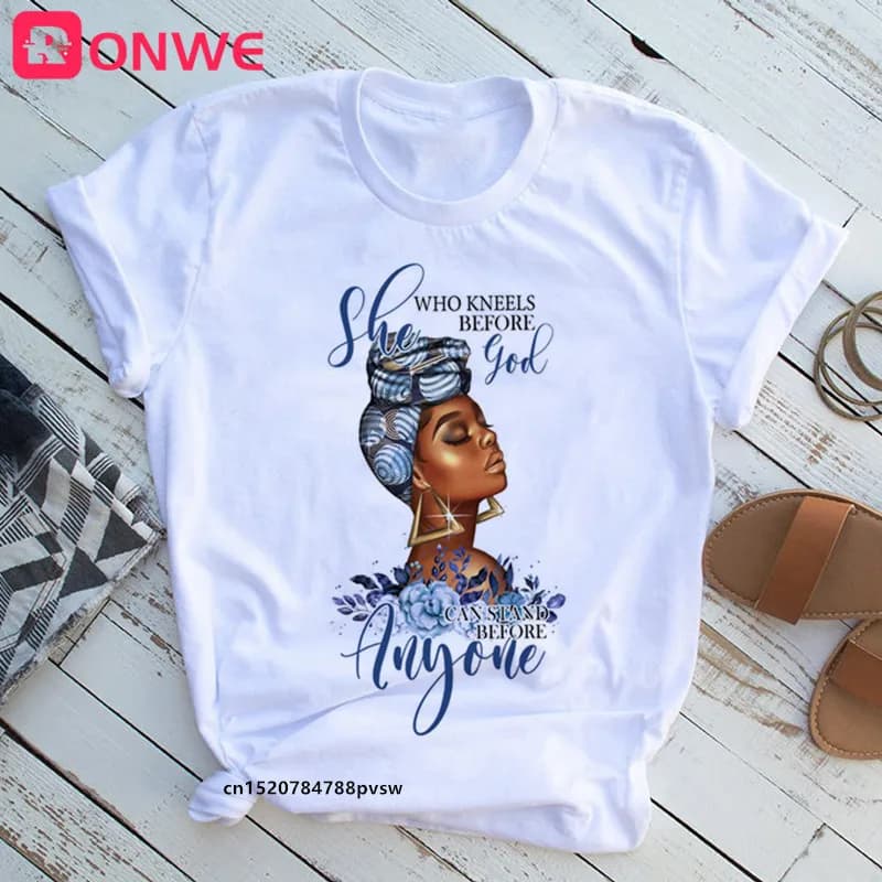 Maglietta da donna africana di bellezza Maglietta da donna del mese della storia della ragazza nera africana Maglietta con melanina, Drop Ship