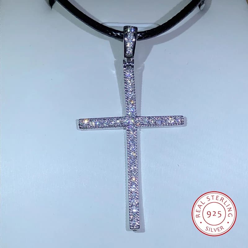 925 Sterling Silver Islamic Cross Necklace White Zircon Glittering Cross Pendant Ladies Religious Jewelry Gift