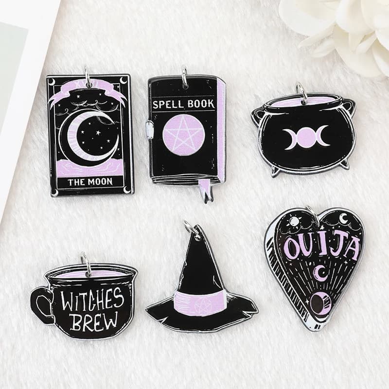 12 pz Charms Halloween nero Punk strega artigianato tarocchi carta "ja Planchette risultati gioielli in acrilico per fare fai da te