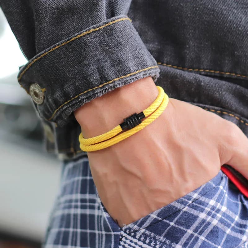 Bracciale in corda Milano di grado A semplice da uomo, donna, chiusura magnetica in acciaio inossidabile, bracciale a doppio strato fatto a mano, gioielli casual per coppie