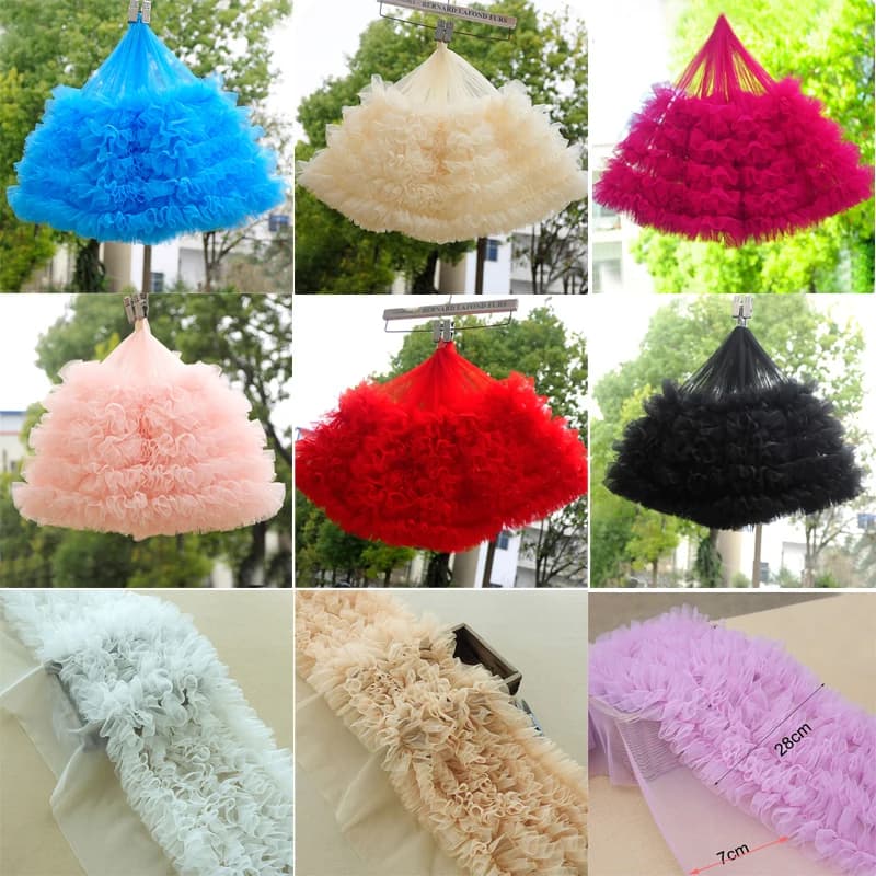 50 cm/pezzo 28CM di larghezza pieghettato volant pizzo 3D piega maglia Tulle tessuto di pizzo abito bambola fai da te gonna bambino vestiti gonfi materiale da cucire