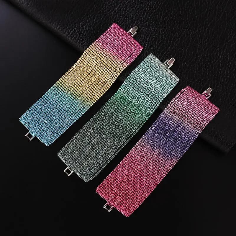 YFJEWE moda braccialetti di strass colorati Femme braccialetti di cristallo a gradiente grande per le donne Bling ragazza regalo gioielli da sposa B301