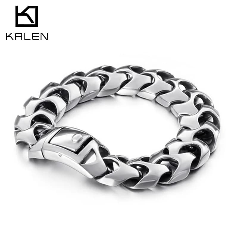 KALEN Bracciale a forma di freccia lucido da uomo 22 cm Catena da bici in acciaio inossidabile Bilezik Boho Accessori per gioielli maschili