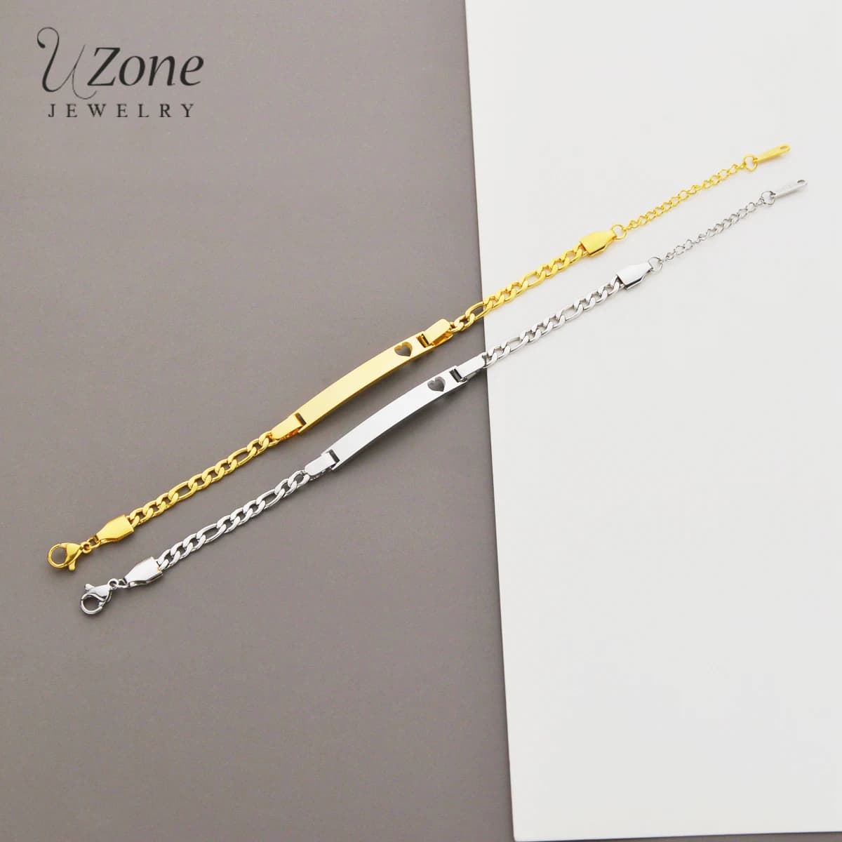 Bracciale romantico UZone in acciaio inossidabile per donna uomo con cuore vuoto barra vuota coppia braccialetto compleanno regalo di gioielli di Natale