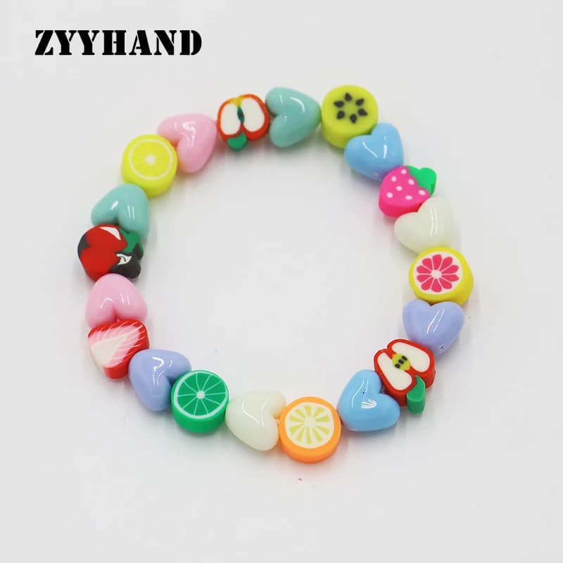 Primavera Multi colore frutta donna braccialetto ragazza elastico polimero argilla casuale piccolo fascino cuore ragazza gioielli da polso personalizzati