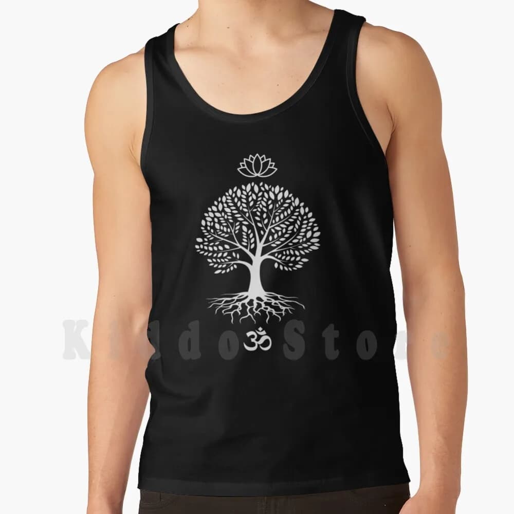 Spiritual-Lotus Flower Tree Of Life Om Yoga Design Tank Top Gilet Senza maniche Simbolo Albero della Vita Significato Om Segno Ohm Om