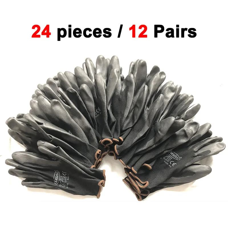 24 pezzi/12 paia di nylon nero lavorato a maglia fodera immersa PU nitrile palmo elettronico antistatico guanti da lavoro protettivi di sicurezza uomo