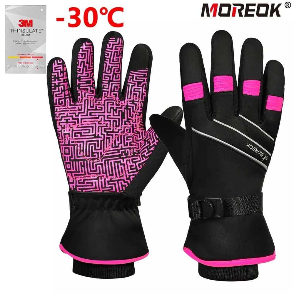MOREOK Guanti da sci 3M Thinsulate Guanti termici a dita intere Touchscreen Guanti da ciclismo invernali Guanti da moto caldi per uomo Donna