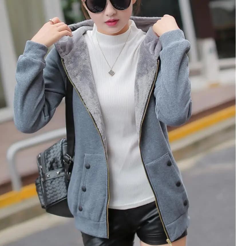 Felpe con cappuccio da donna Felpa Cappotto casual da donna di grandi dimensioni da donna in velluto ispessimento giacca con cerniera con cappuccio capispalla femminile per giovani