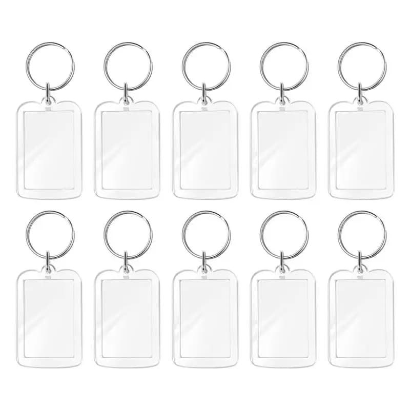 10pcs Photo Frame Keychian Acrilico Rettangolo Inserto Picture Frame Portachiavi FAI DA TE Split Ring Regalo per le Signore