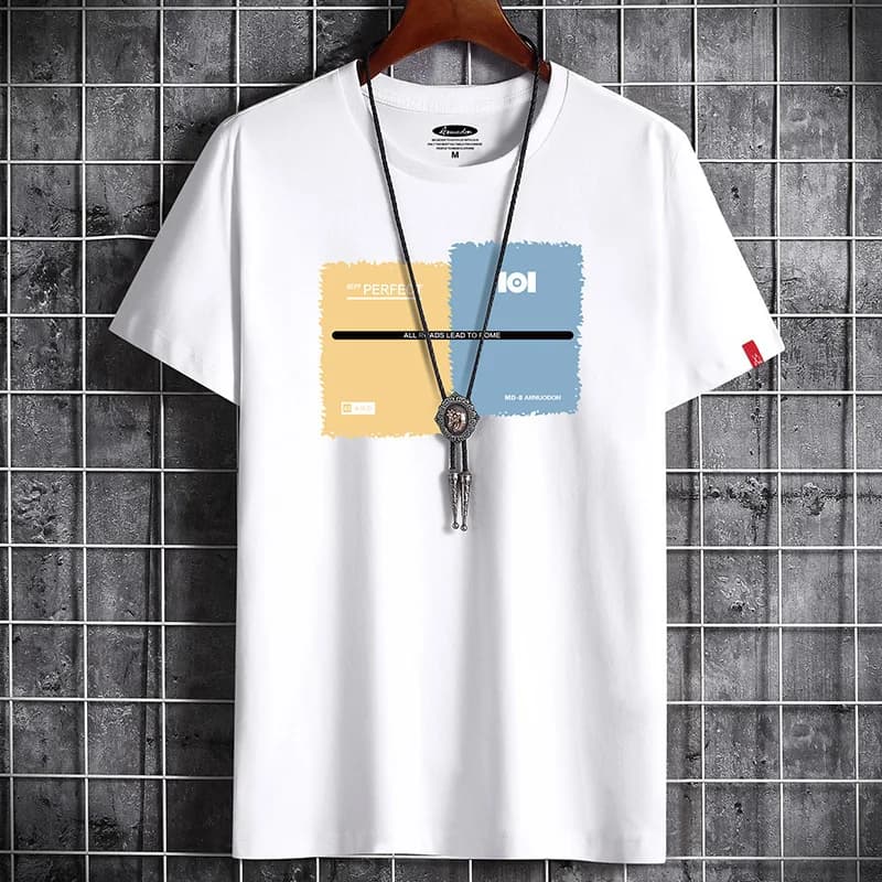 2023 Summer Men's Fashion Anime T-Shirt White Loose Print T-Shirt Anime Harajuku Manga S Size