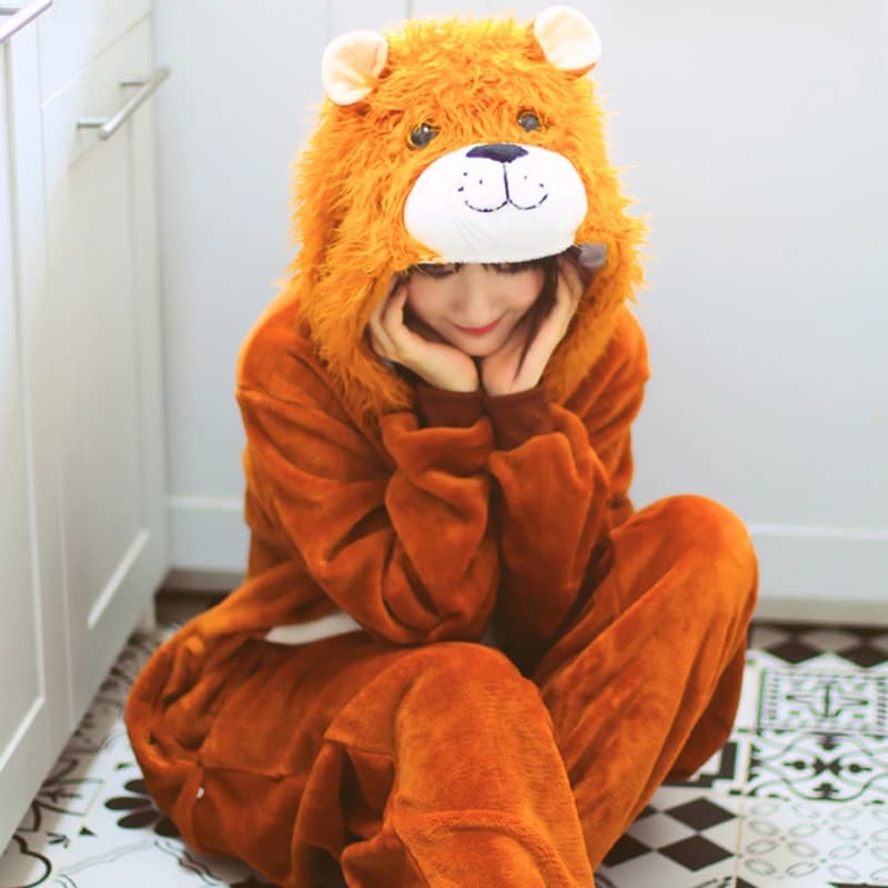 Costume da Leone per Uomo, Pigiama Invernale Caldo e Morbido, Tuta per Feste di Natale e Halloween, Costume da Animale Cartoonesco