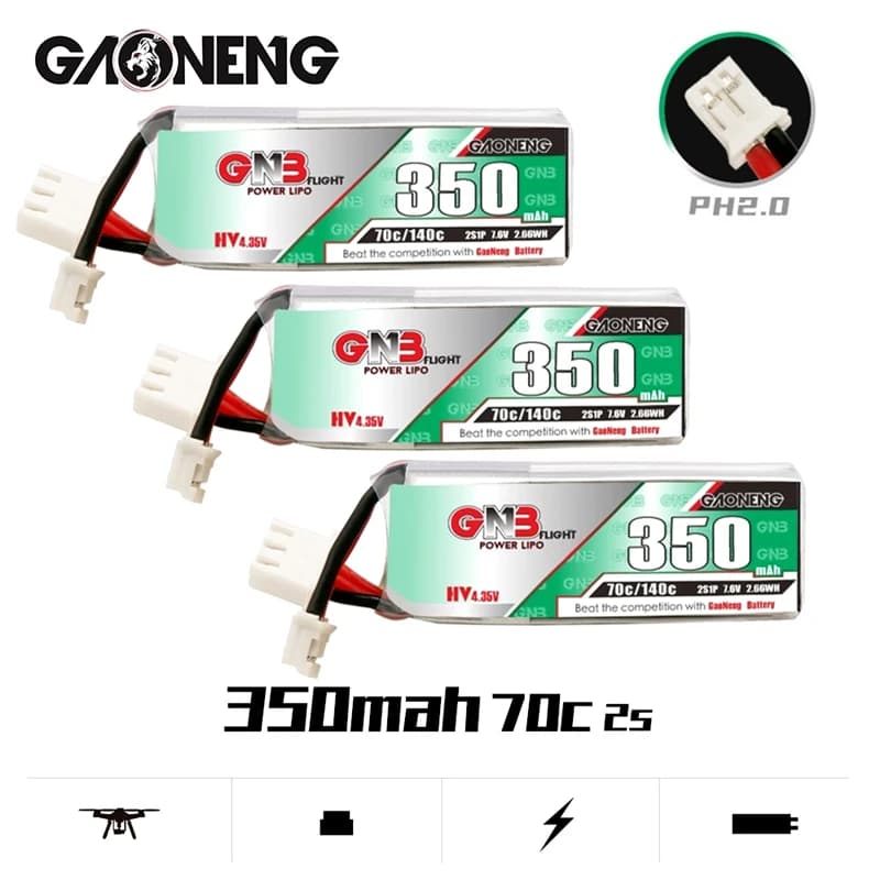 1-10PCS Max 140C Gaoneng GNB 2S 7.6V 350mah 70C HV Lipo Batteria Con Spina PH2.0 per Emax Tinyhawk S Droni FPV Interni A Quattro assi