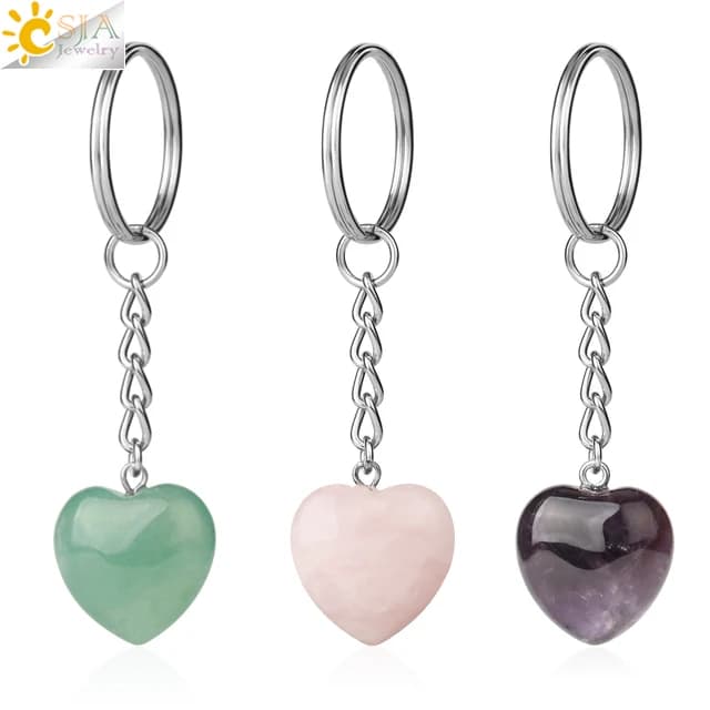 CSJA cuore portachiavi accessori pietra naturale carino porta auto portachiavi per ragazze coppia fai da te moto portachiavi anello titolare G686