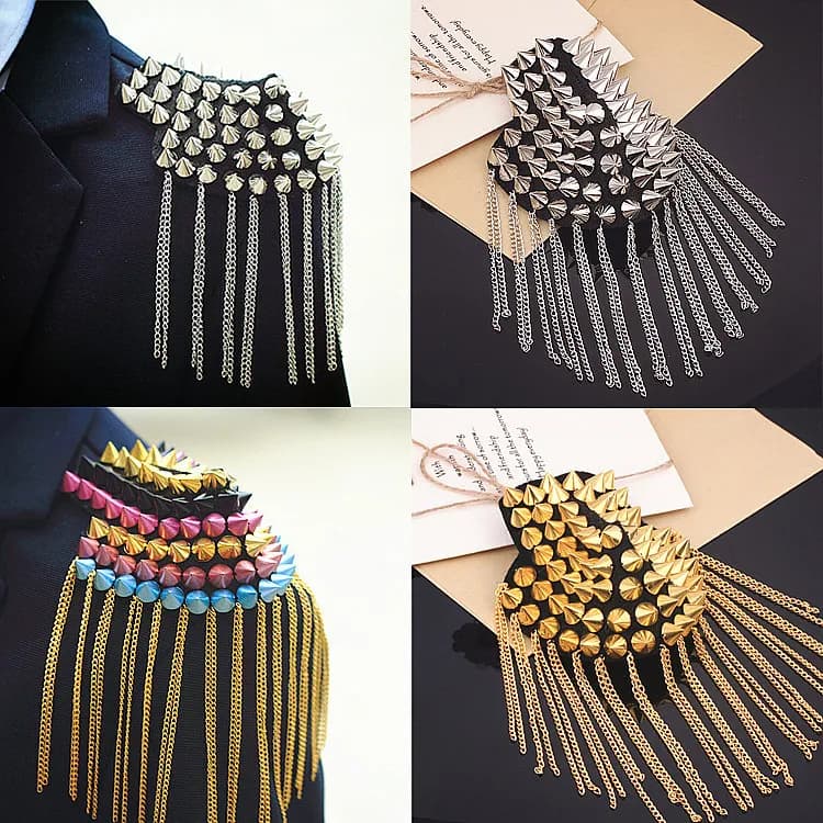 1 paio giacca spilla vintage accessori club nappa catena spallina rivetto spalla distintivi spilla stile moda festa serale