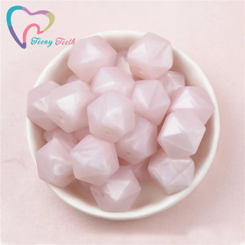 10 Pcs Metallic Rosa 14-17 Millimetri Esagonale Food Grade Silicone Baby Massaggiagengive Fai da Te Chew Giocattolo Del Pendente Del Bambino Mamma alimentazione Ciuccio Esagonale Perline