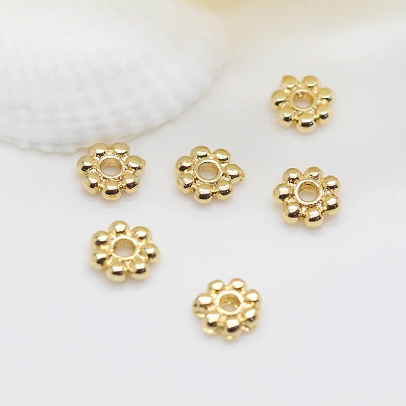 50 pcs brass 18K plated gold snowflake flower ue large hole loose spacer beads for DIY bracelet jewelry making handmade crafts