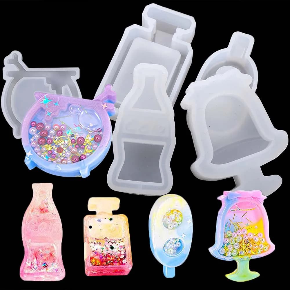 10 Stile Sabbie mobili Stampo per colata in resina Distintivo fai da te Gufo Caramelle Profumo Cola Bottiglia Stampi per shaker in resina epossidica per la creazione di gioielli artigianali