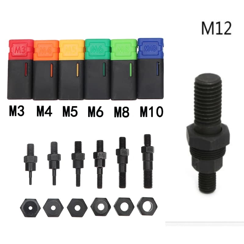 Testa dado per rivetti Set di strumenti per rivetti automatici Premium Strumento per dadi per rivetti Strumento per rivetti Strumenti per tappezzeria Pistola per punti metallici M3/M4/M5/M6/M8/M10/M12