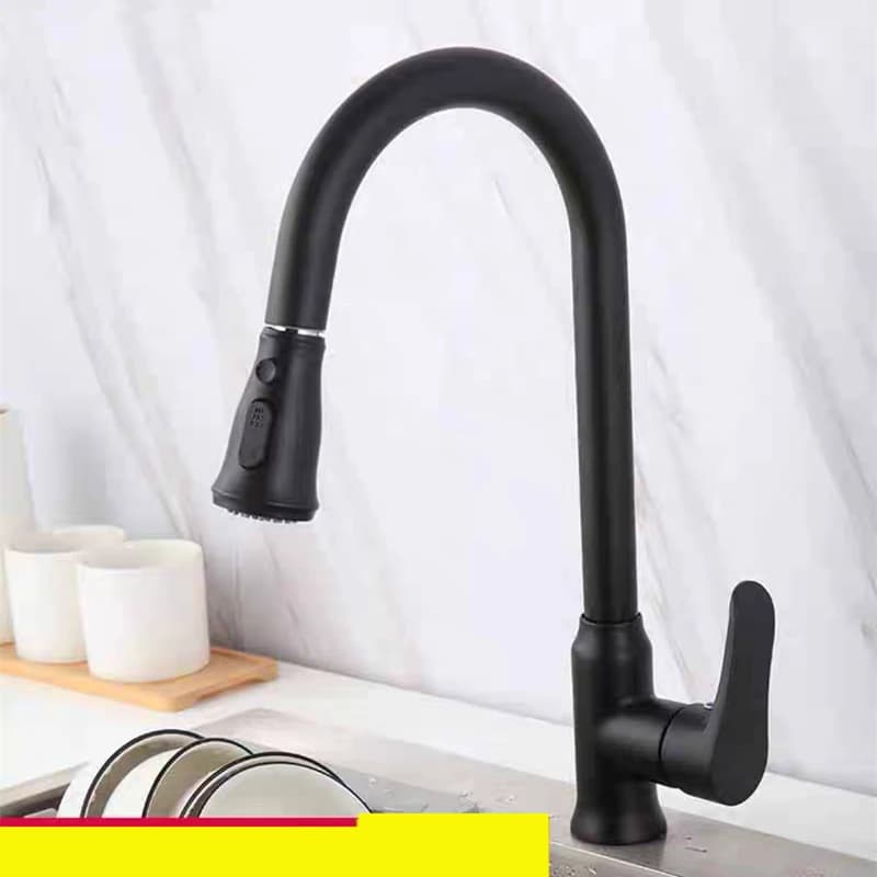 Rubinetto da cucina estraibile nero/argento con interruttore a pulsante in ottone, miscelatore da lavello in ottone con rotazione a 360° e spruzzatore a getto, montaggio su piano