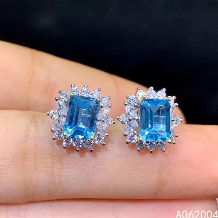 KJJEAXCMY Fine Jewelry 925 sterling silver intarsiato topazio blu naturale orecchini femminili Orecchini a bottone squisito supporto rilevamento