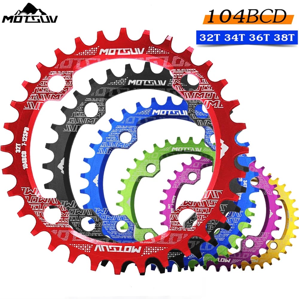 MOTSUV Rotondo Stretto Largo Corona MTB Mountain bike bicicletta 104BCD 32T 34T 36T 38T guarnitura Piatto Dente Parti 104 BCD