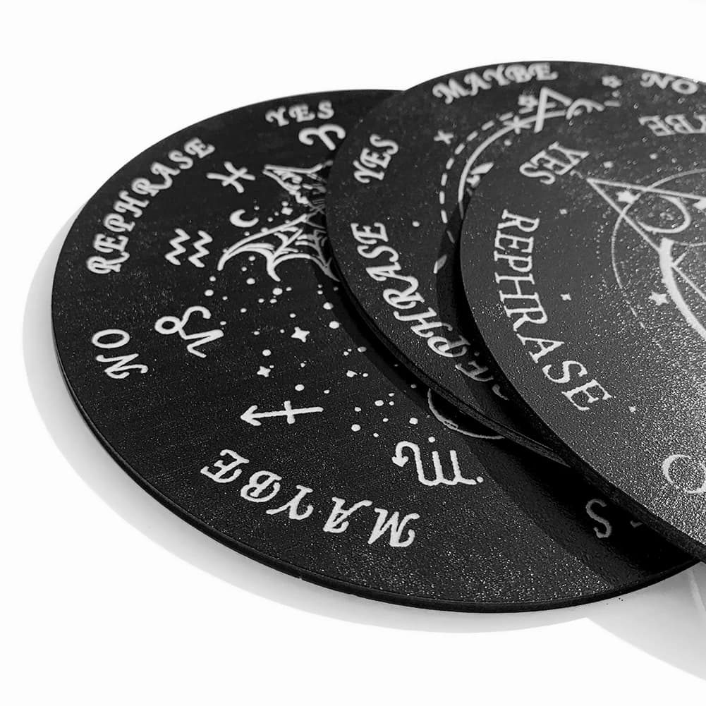 Pannello a pendolo in legno Divinazione Fetta Base in legno Stregoneria nera Parete Stella Gatto Luna Stregoneria Planchette Home Christian Decor