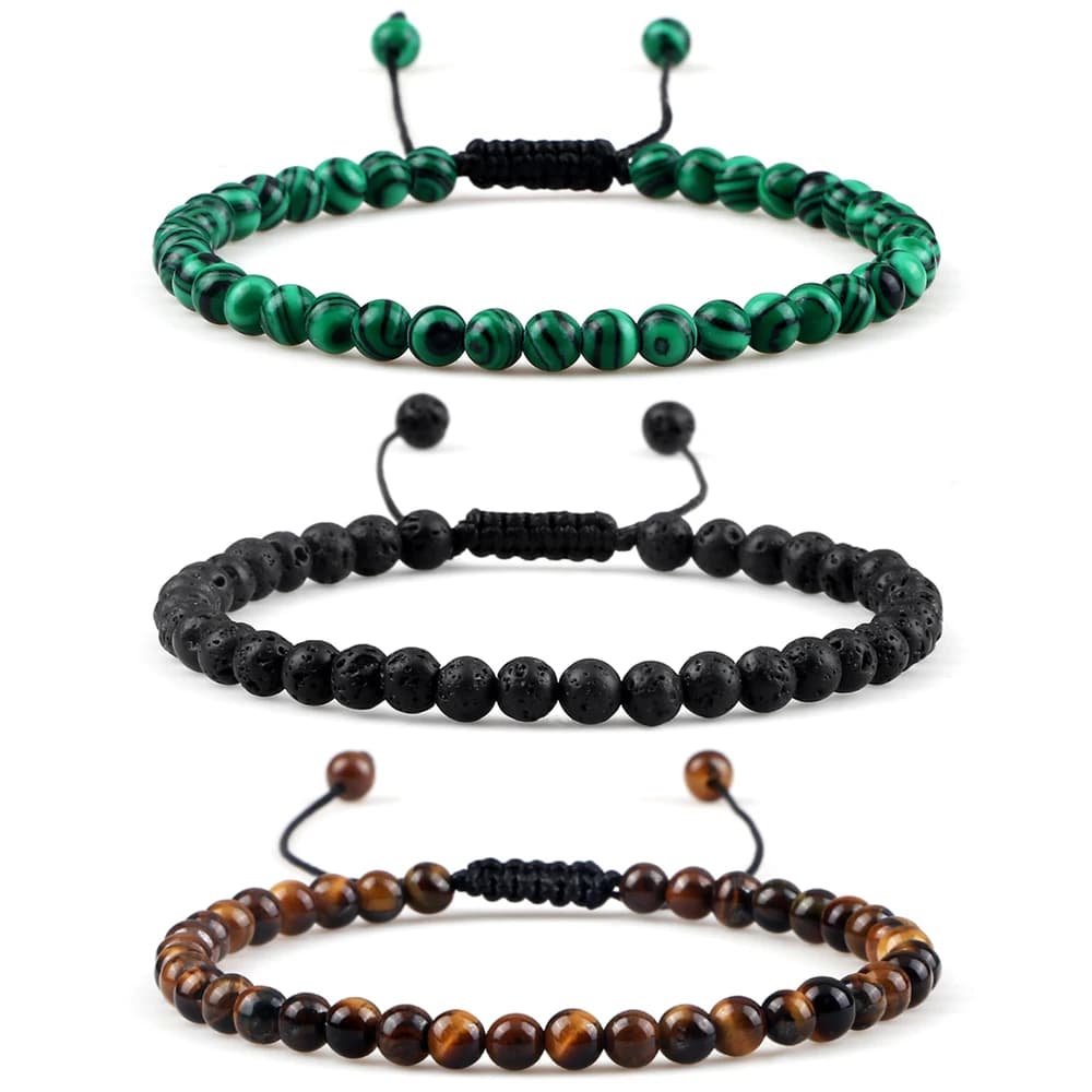 Braccialetti e braccialetti con perline regolabili in pietra naturale lava occhio di tigre per donna uomo perline Chakra braccialetto intrecciato gioielli con ciondoli