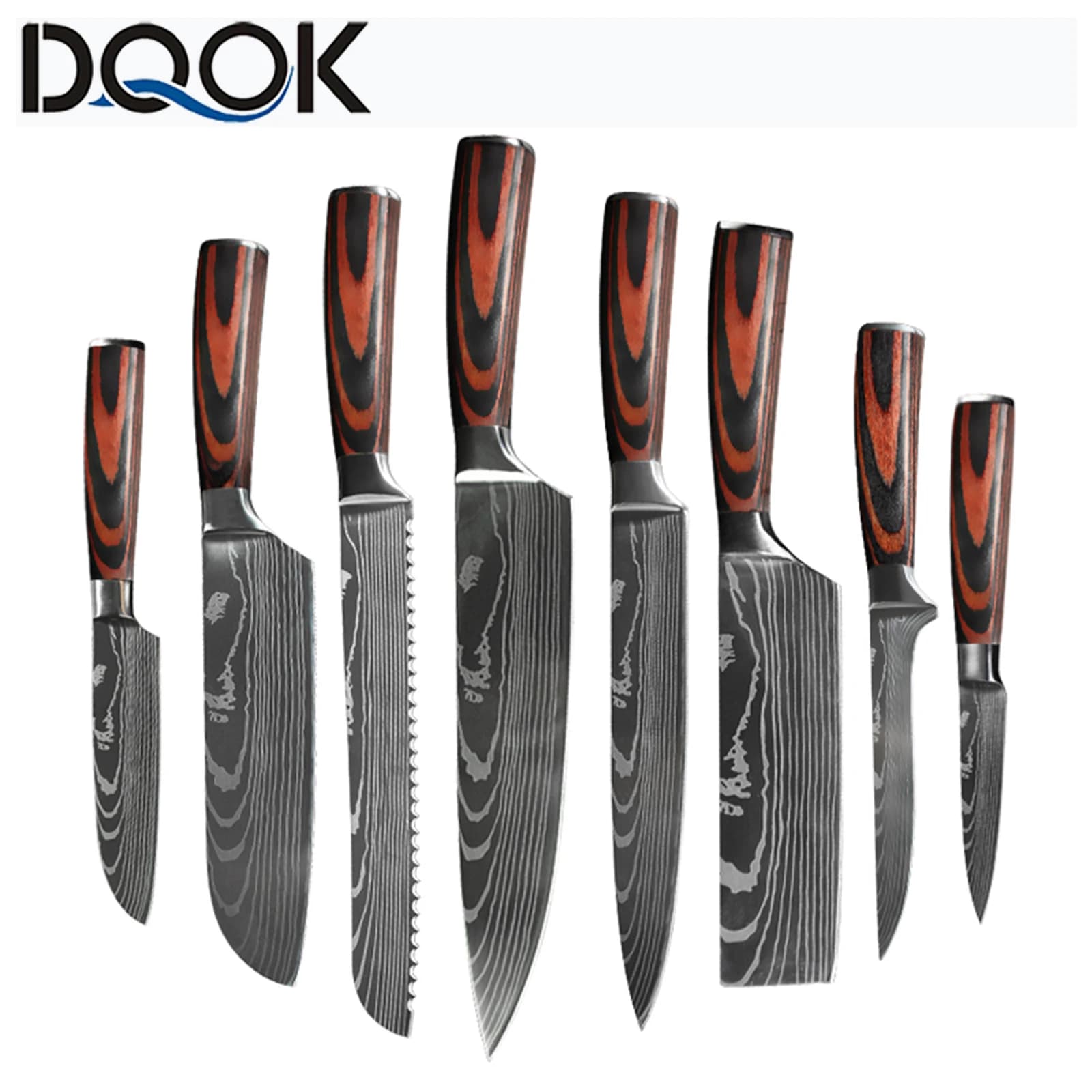 Chef knife 1-10 pieces Set Kitchen knives Laser Damascus Model Sharp knife Japanese knife Santoku Mannaia Multi-purpose knife for slicing