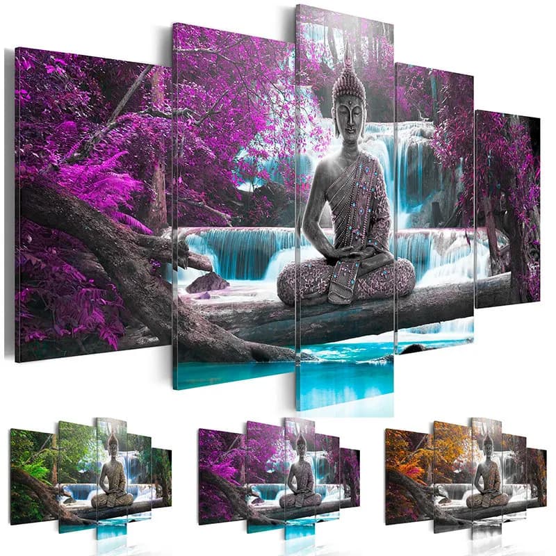 Astratto Zen Buddha cascata paesaggio pittura diamante fai da te diamante pieno mosaico ricamo puzzle Wall Art 5 pezzi DM2025