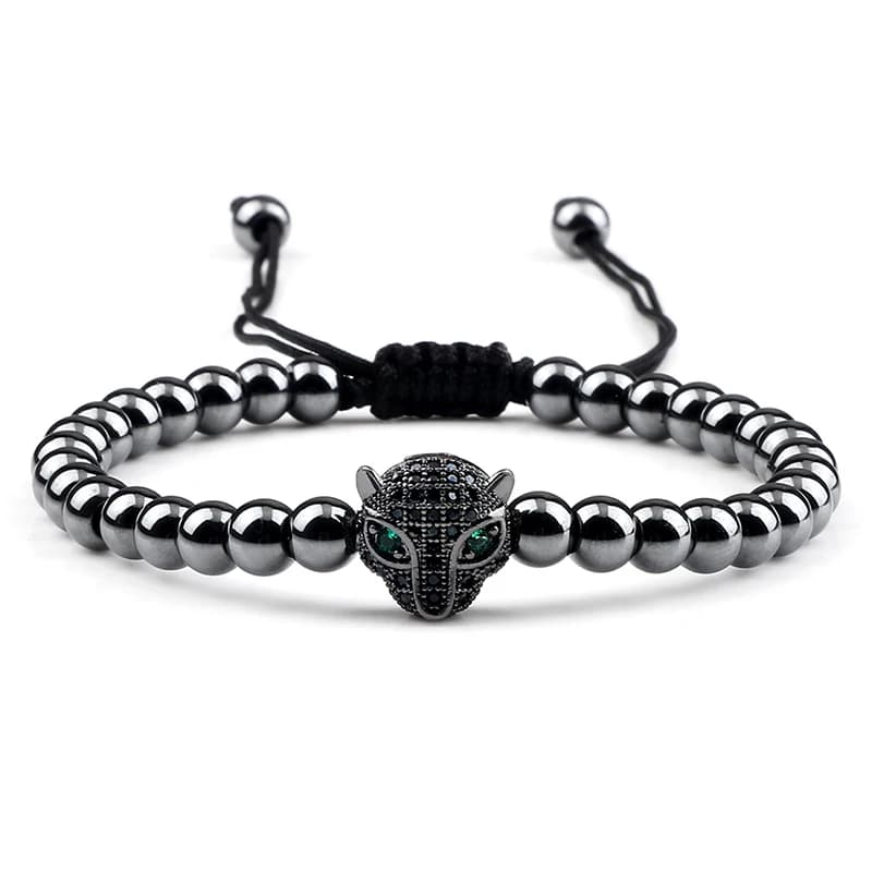 Bracelet with leopard head pendant 5 mm copper beads Floor CZ Bracelets and adjustable woven men's bracelets for women's jewelry Gifts Button