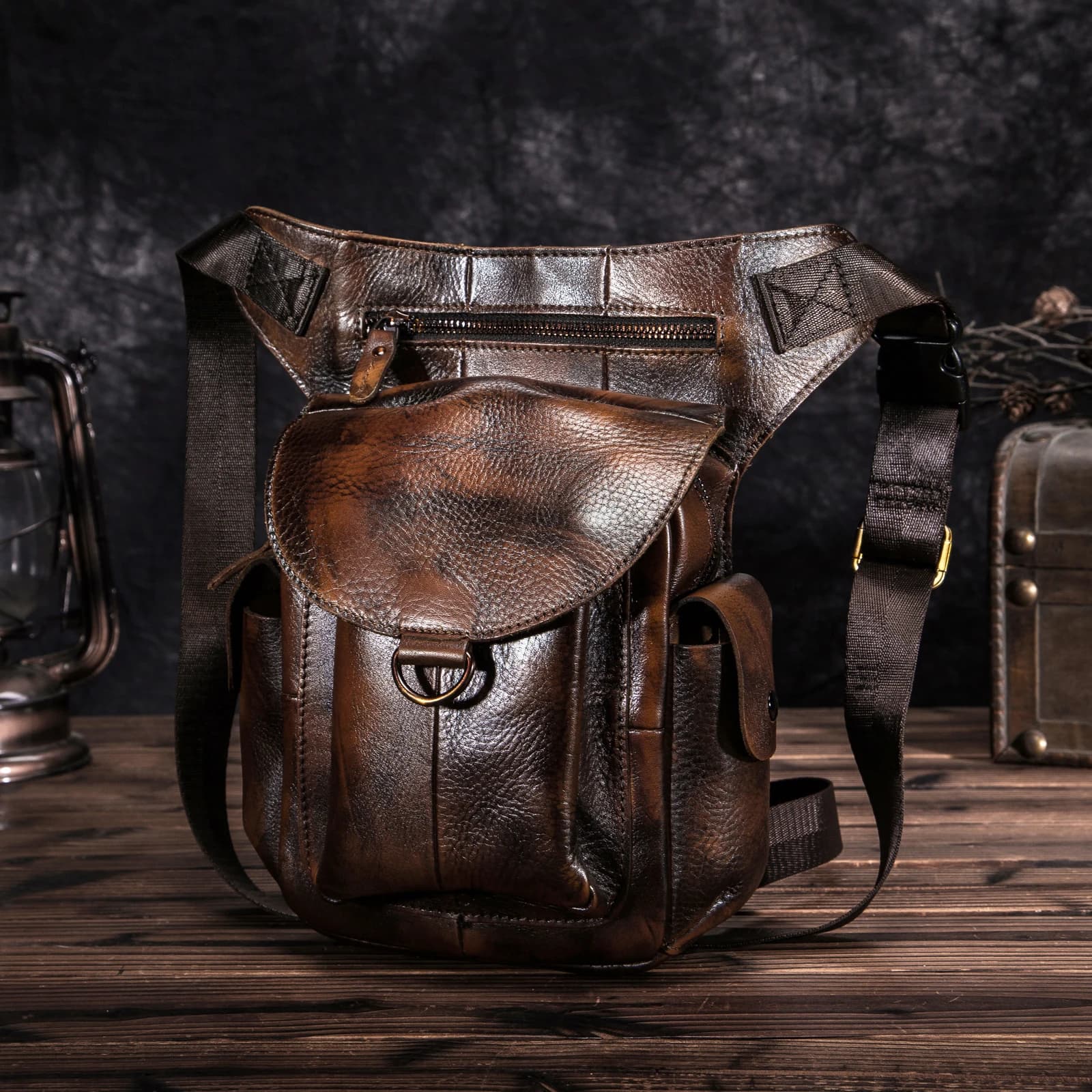 Vera pelle da uomo Design Casual 8 "Tablet Messenger Sling Bag multifunzione moda viaggio marsupio marsupio maschio 9938-G