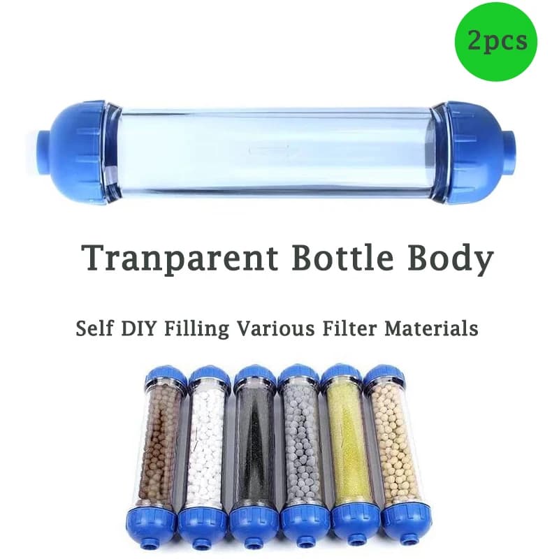 Tubo filtro fai-da-te con guscio filtro acqua trasparente da 2 pezzi per essiccatore d'aria riempito con diversi materiali