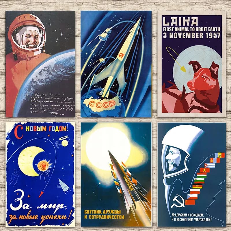 Poster spaziale sovietica cane Lycra CCCP Gagarin Poster Canvas Painting Bar Home Decor Gift