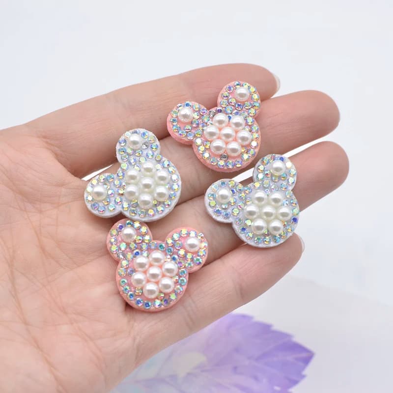 20 Pezzi Applicazioni a Forma di Testa di Topo con Strass e Perle, da Cucire, per Abbigliamento Fai-da-Te, Accessori per Capelli, Decorazioni per la Casa, Patch a Forma di Animale
