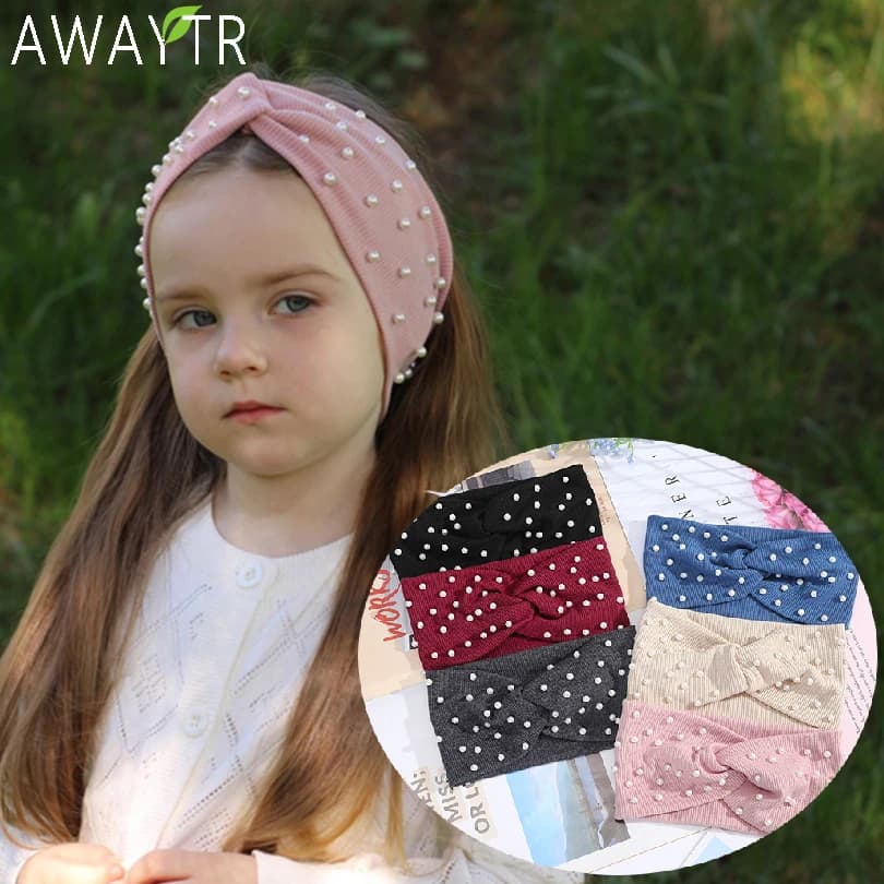AWAYTR fasce per donna perle fasce per capelli turbante lavorato a maglia Bandana autunno inverno elastico fascia per capelli accessori per capelli caldi copricapo
