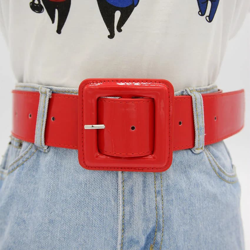 Women Wide 5CM Red Belt Summer Fashion All Around Decoration Waist Cover Needle Buckle Bright Dress Jeans Black White 103*5CM