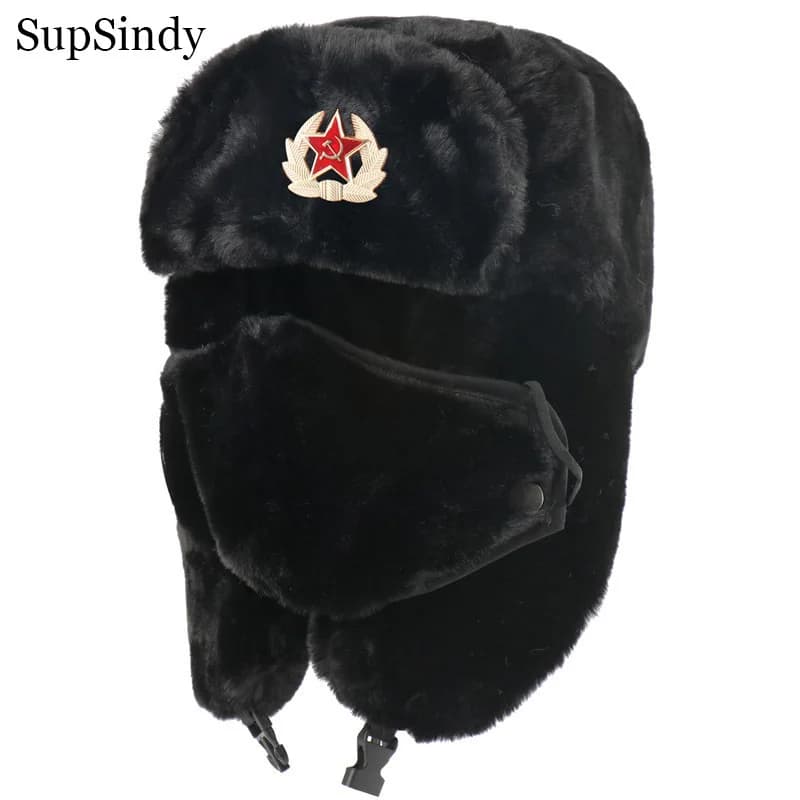 SupSindy Esercito militare sovietico CCCP Ushanka uomo e donna inverno paraorecchie Bomber cappello caldo pelliccia sintetica cappello termico antivento cappellini da sci da neve