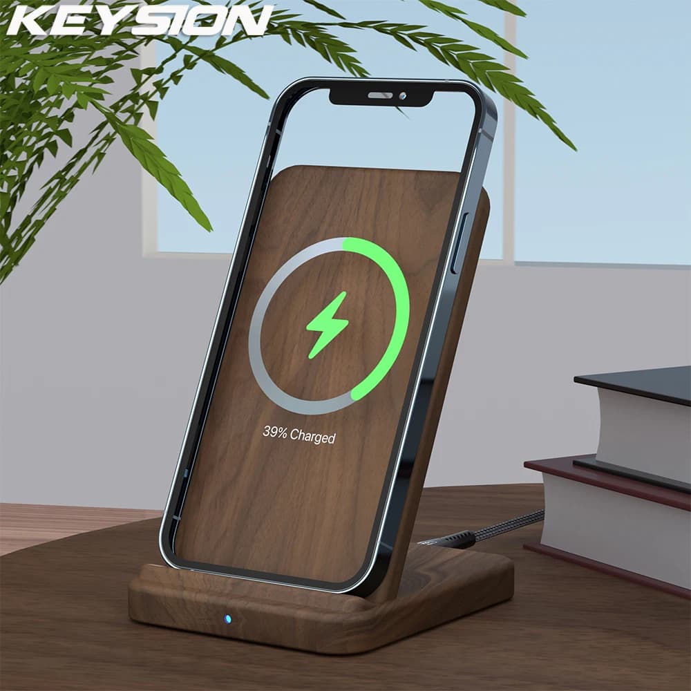 KEYSION 15W Qi Wireless Charger Wooden Quick Charge Stand For iPhone 12 Pro 11 XR XS Samsung S21 S20 S10 Xiaomi Mi 11 Huawei P50