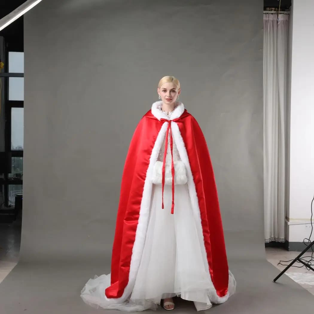 Women's Silk Fur Bathrobe Bridal Shake Made to measure Long warm with hood Wedding photo Night dress Maternity dress