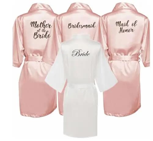 new bride maid dress of honor with black white letters mother sister of bride wedding gift kimono dresses in satin