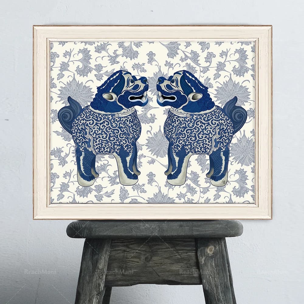 Regalo per cani Lucky Foo, arredamento Feng Shui, stampa artistica Zen, arredamento cineserie, arredamento cinese, arte da parete per cani leoni, arredamento orientale per la casa, C