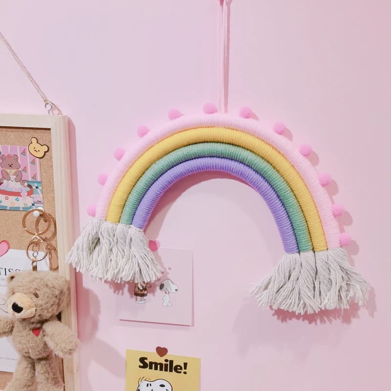 Ins Nordic Handmade Macrame Rainbow Tapestry Boho Tassel Wall Hanging Ornaments Kids Room Decoration Wind Chimes Photo Props