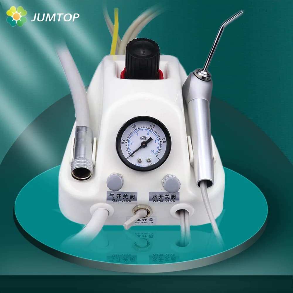 Unità turbina dentale portatile Funziona con compressore d'aria Siringa a 3 vie 2/4 fori Sbiancamento dei denti Attrezzatura per odontoiatria Guscio in plastica