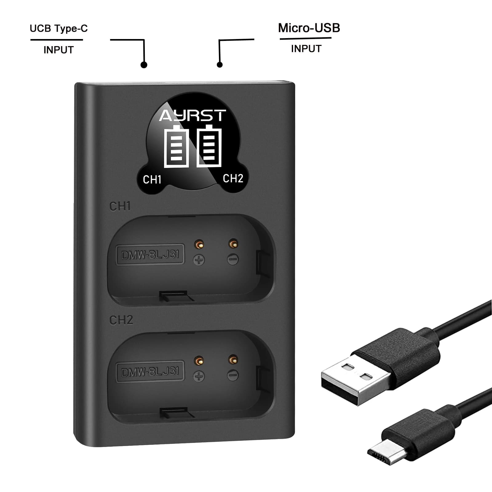 Caricabatterie DMW-BLJ31 DMWBLJ31 BLJ31 LED USB Doppio per Batterie Panasonic LUMIX S1, S1R, S1H, Serie LUMIX S