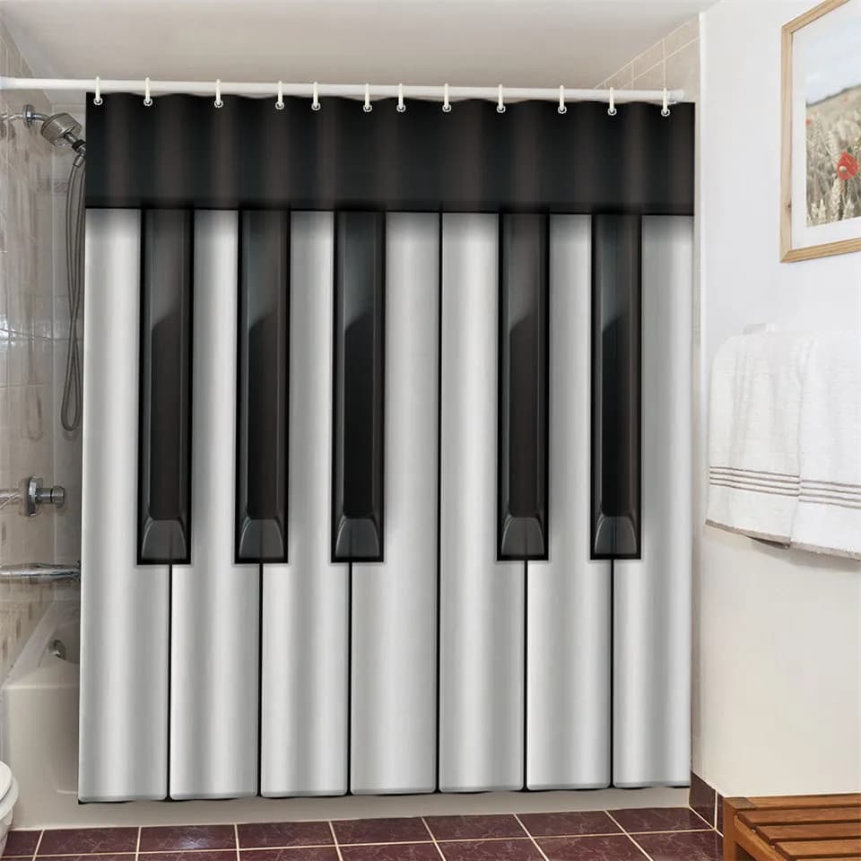 Chiavi per pianoforte tenda per doccia tessuto in poliestere impermeabile amanti della musica tende da bagno con anello a gancio 12 pezzi douche gordijn zaspolonia ony